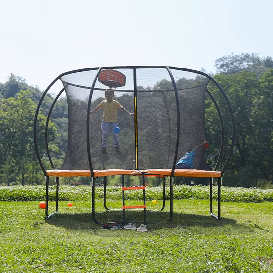 Trampolino da esterno personalizzato Funjump 12FT per bambini piccoli con barre curve e stile rinforzato